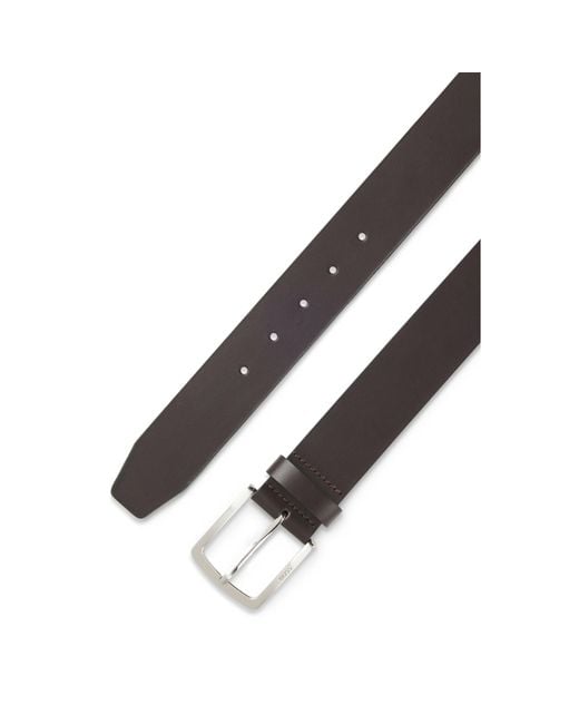 Boss Brown Italian-leather Belt With Logo-engraved Buckle for men
