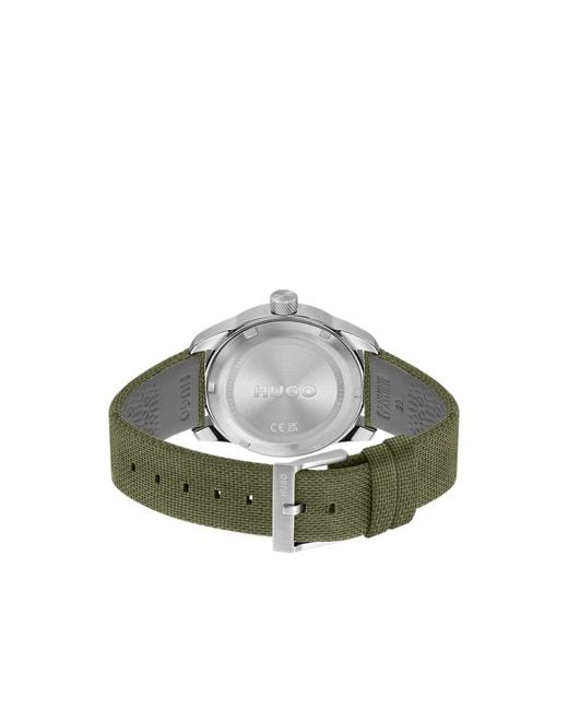 HUGO Grey-dial Watch With Green Fabric Strap Men's Watches for men