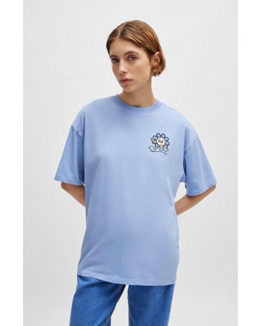 HUGO T-shirt Van Katoenen Jersey Met Nieuwe Grafische Print in het Blue