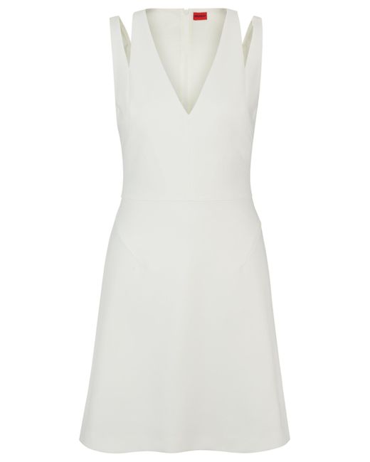 HUGO White Ärmelloses Kleid mit V-Ausschnitt und Cut-outs