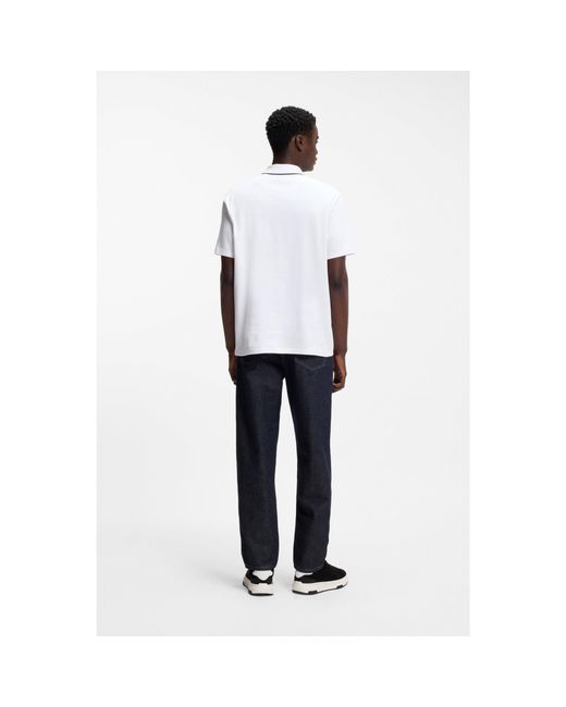 HUGO White Luxury-Cotton Polo Shirt With Contrast Trims for men