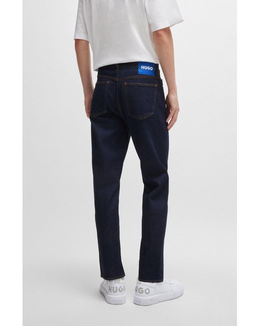 HUGO Black Tapered-fit Jeans In Dark-blue Stretch Denim for men