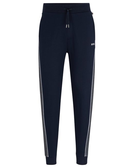 Boss Blue Cotton-blend Tracksuit Bottoms With Embroidered Logo for men