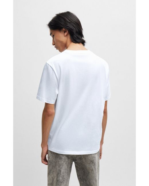 T-shirt en jersey de coton à motif chien artistique HUGO pour homme en coloris White