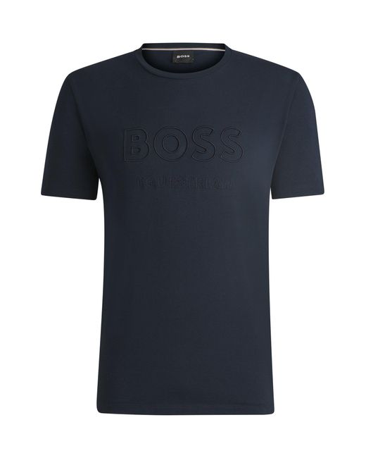 T-Shirt D'Équitation En Coton Stretch À Logo Brodé Boss pour homme en coloris Black