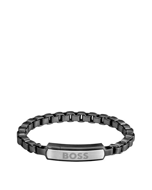 Boss Multicolor Black-steel Box-chain Cuff With Branded Closure for men