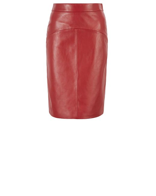BOSS by Hugo Boss Red Lamb-leather Pencil Skirt With Rear Slit