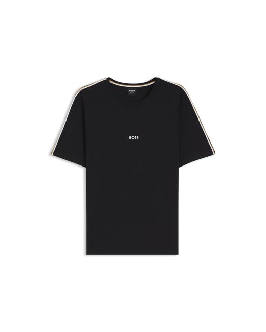 Boss Black Stretch-Cotton Pyjama Top With Signature-Stripe Tape for men
