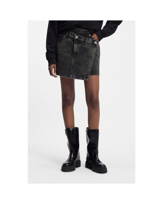 HUGO Black Denim Skirt With Asymmetric Waistband