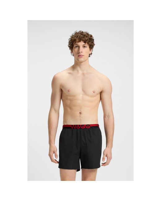 HUGO Black Swim Shorts With Split-Logo Waistband for men