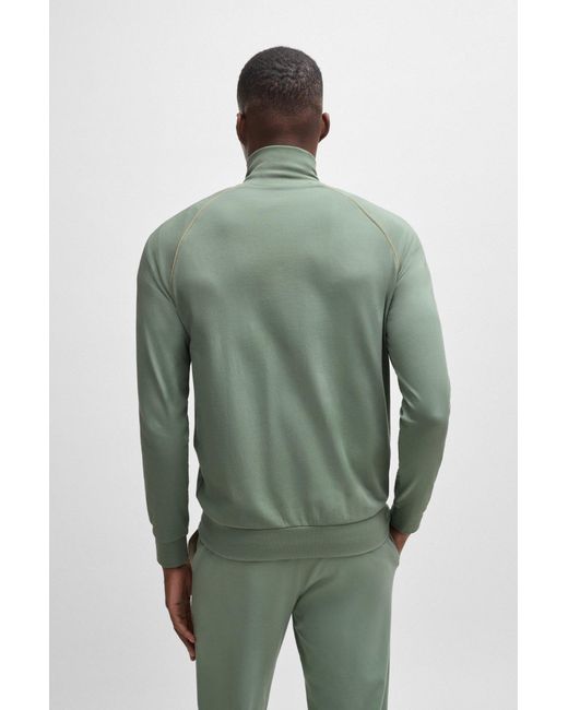Boss Jacke Aus Stretch-Baumwolle Mit Reißverschluss Und Logo-Stickerei in Green für Herren