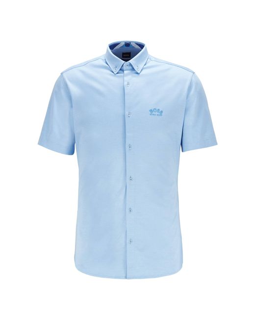 BOSS by HUGO BOSS Baumwolle Regular-Fit Kurzarm-Hemd mit geschwungenem Logo  in Blau für Herren | Lyst DE