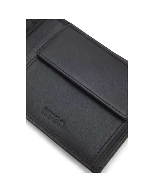 HUGO Black Leather Wallet With Repeat-Logo Embossing for men