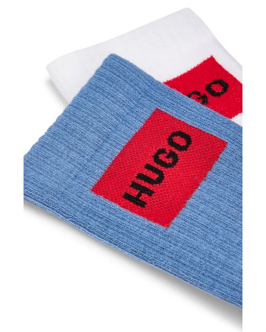 HUGO Blue Two-pack Of Quarter-length Socks With Red Logos for men