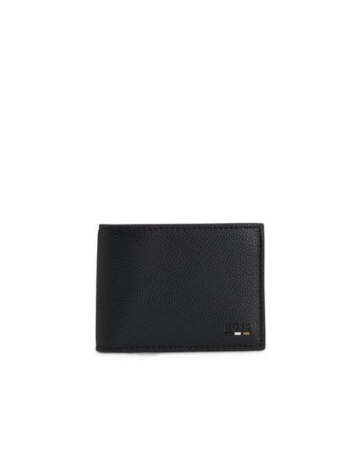 Boss Black Grained Folding Wallet With Signature-Stripe Trim for men