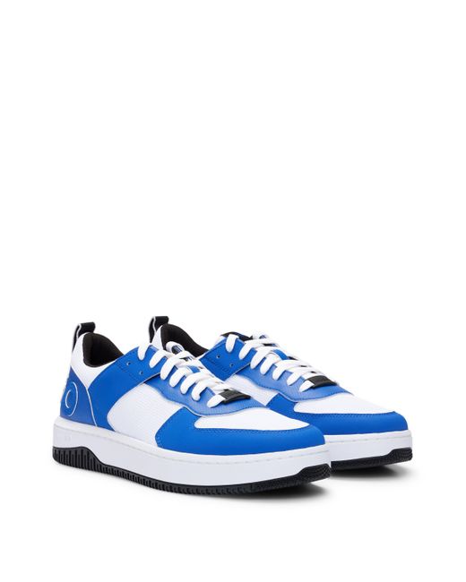 HUGO Blue Mixed-material Lace-up Trainers With Branded Backtab
