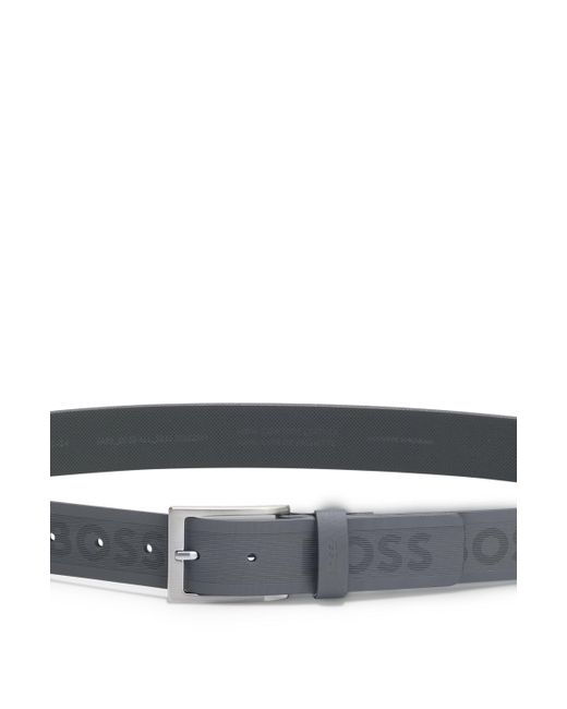 Boss Gray Italian-leather Belt With Brushed Silver Hardware for men