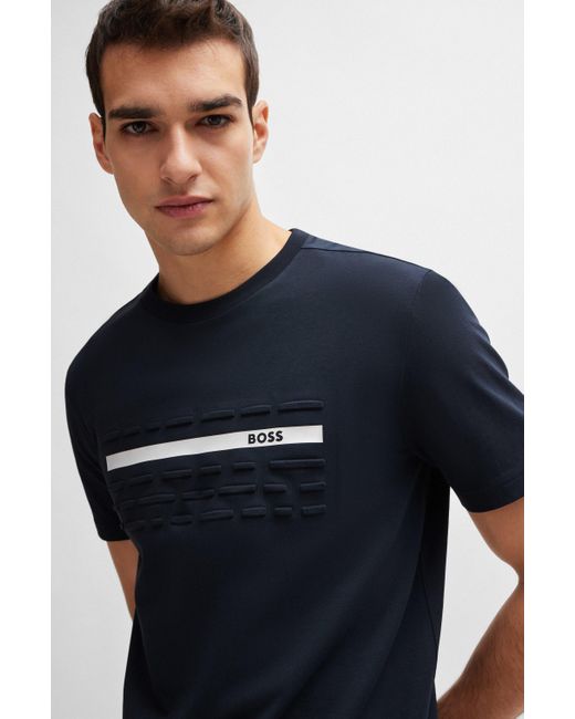 Boss Black Stretch-cotton Regular-fit T-shirt With Emed Artwork for men