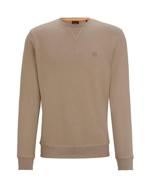 Boss Brown Cotton-terry Relaxed-fit Sweatshirt With Logo Patch for men