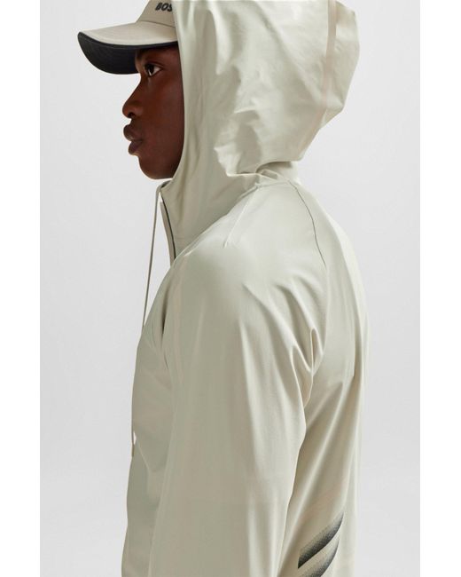 Boss Natural Zip-up Hoodie With Decorative Reflective Details for men