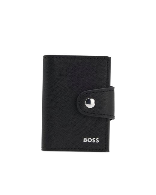 Boss Black Structured Card Holder With Press-Stud Closure for men