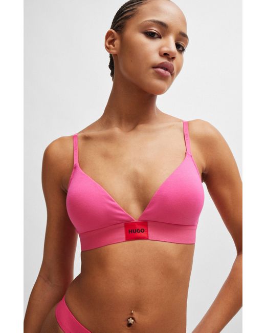 HUGO Pink Triangel-BH aus Stretch-Baumwolle mit rotem Logo-Etikett