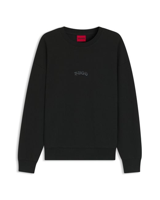 HUGO Sweater Van Een Katoenmix Met Logostiksel in het Black voor heren