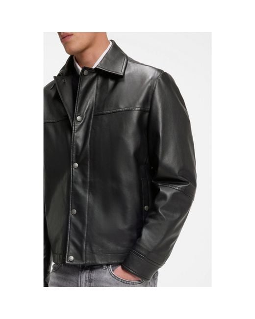 Boss Black Regular-Fit Leather Shirt With Metal Logo Buttons for men