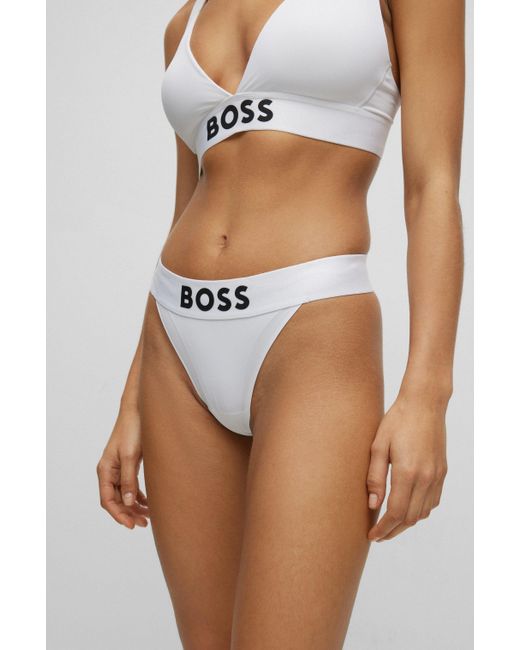 BOSS - Stretch-jersey thong with logo waistband