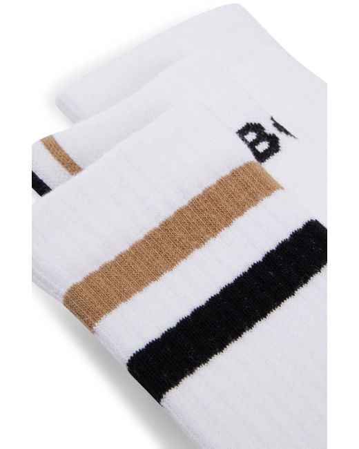 Boss White Three-pack Of Short Socks With Stripes for men