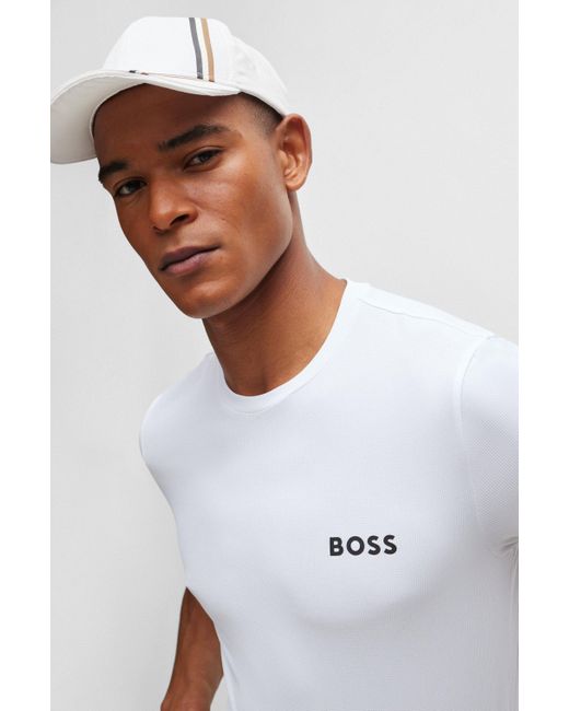 Boss White X Matteo Berrettini Waffle-fabric T-shirt With Signature-stripe Artwork for men
