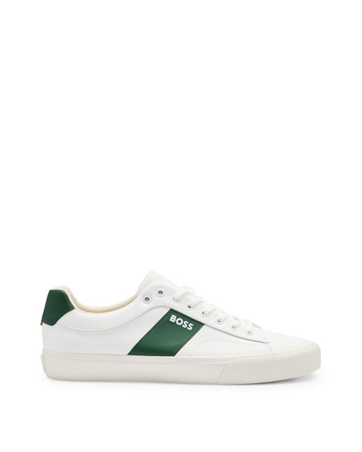 Boss White Cupsole Trainers With Contrast Band for men