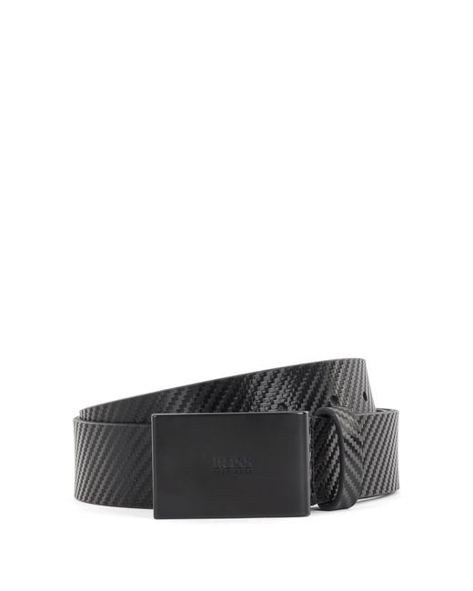 BOSS by Hugo Boss Black Plaque-buckle Belt In Leather With Carbon-fibre Print for men