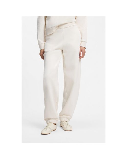 HUGO White Relaxed-Fit Cotton Joggers With Embroidered Logo