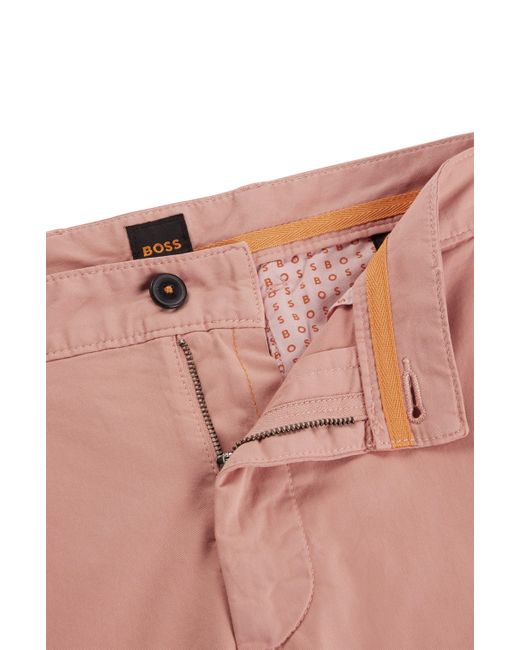 Short Slim Fit en twill de coton stretch Boss pour homme en coloris Pink