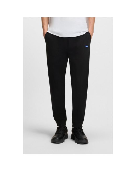 HUGO Black Cotton-Terry Tracksuit Bottoms With Logo Patch for men