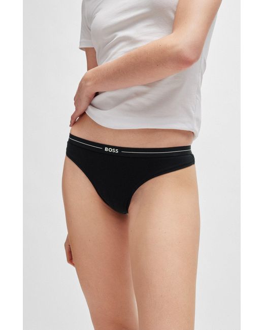 Boss Black Three-pack Of Stretch-cotton Thongs With Logo Waistbands