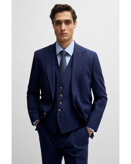 Costume Regular Fit en laine stretch infroissable Boss pour homme en coloris Blue