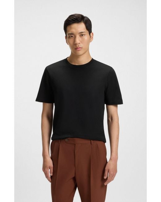 Boss Black Cotton-Blend T-Shirt With Bubble-Jacquard Structure for men