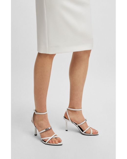 HUGO White Nappa-leather Strappy Sandals With Logo Trim
