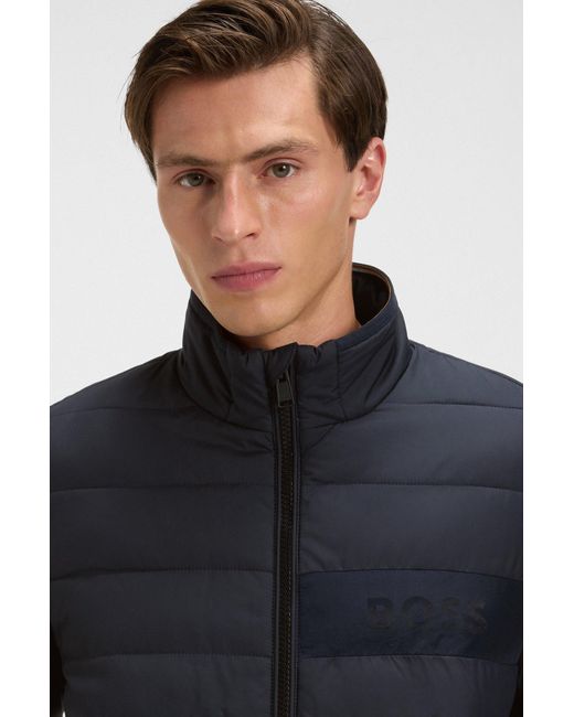Boss Regular-Fit Waterafstotende Jas Met Logodetail in het Blue voor heren