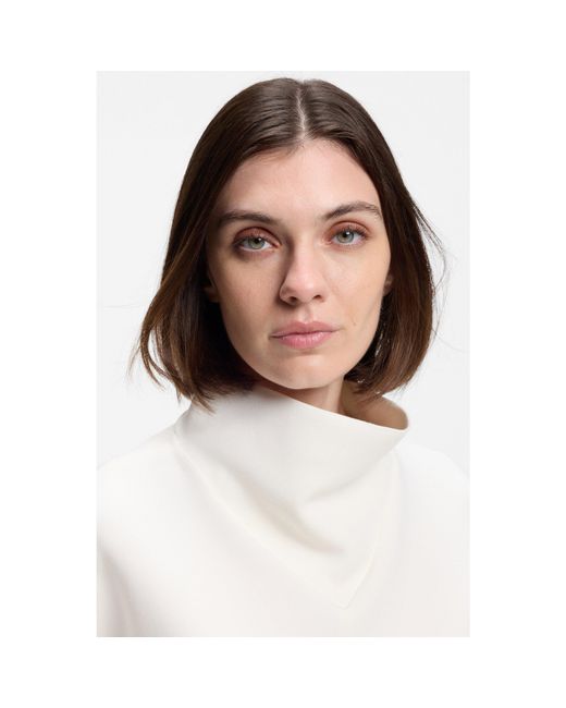 Boss White Loose-Fit Sweatshirt With Draped Funnel Neck