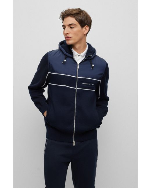 BOSS by HUGO BOSS Porsche X Hybrid Hooded Jacket With Striped Trims in Blue  for Men | Lyst