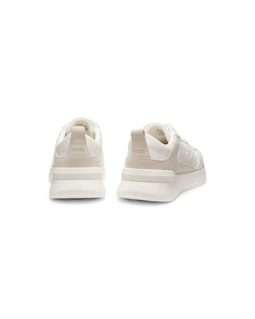Boss White Mixed-Material Trainers With Double B Monogram