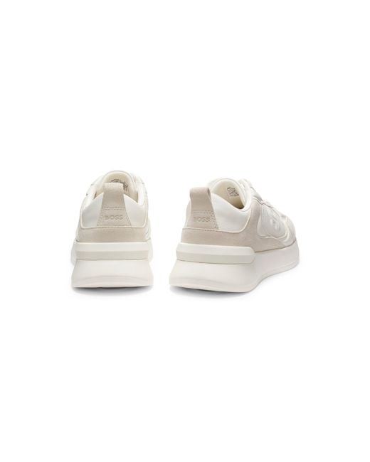 Boss White Mixed-Material Trainers With Double B Monogram