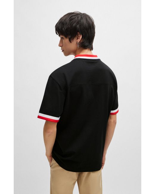 T-shirt décontracté en jersey de coton avec logo sportif HUGO pour homme en coloris Black