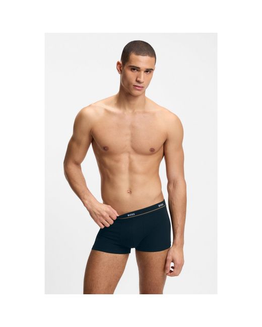 Boss Black Five-Pack Of Stretch-Cotton Trunks With Logo Waistbands for men