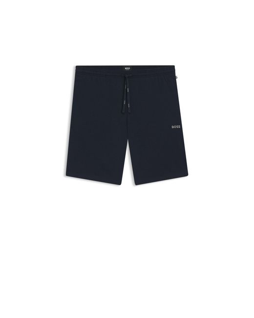 Boss Blue Stretch-Cotton Shorts With Embroidered Logo for men