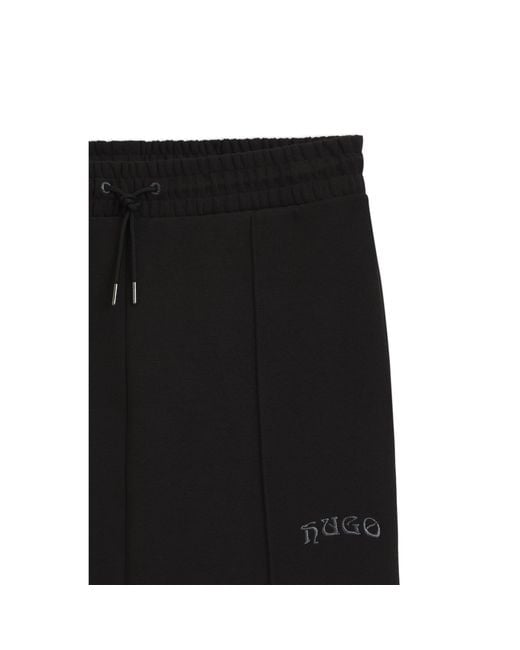 HUGO Black Cotton-Blend Tracksuit Bottoms With Embroidered Logo for men