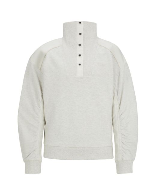 Boss White Sweatshirt C_Ehybra mit Materialmix an Ärmeln & Schultern